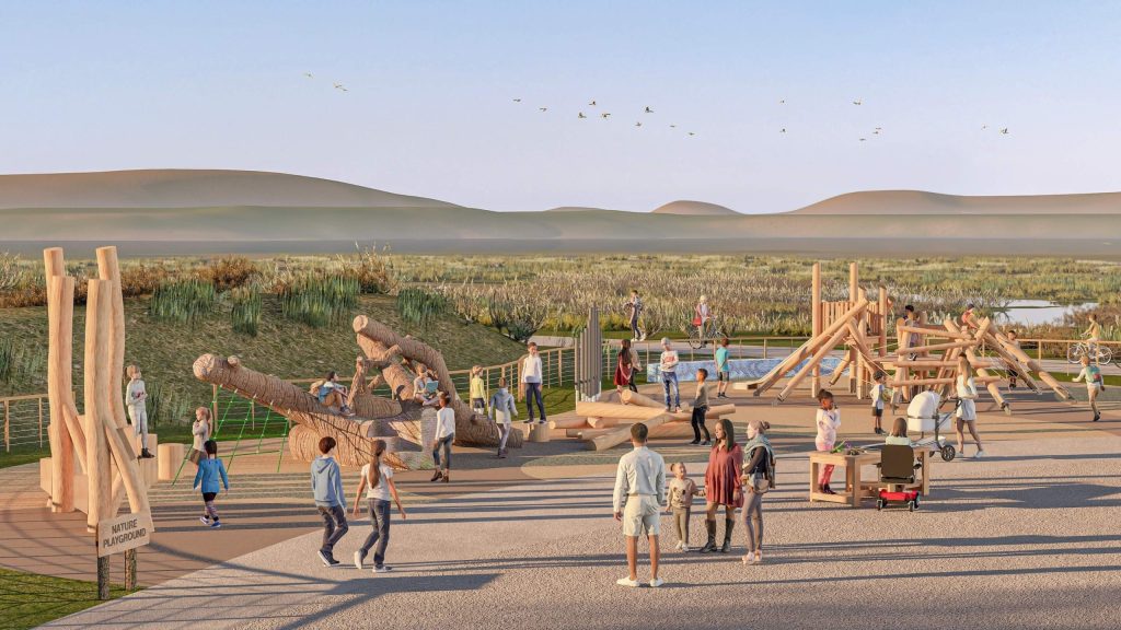 Digital rendering of the future outdoor community space. Napa River Ecology Center image