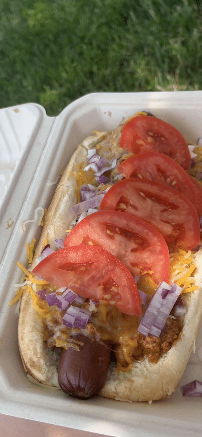 One Diggity Dawg with chili, cheese and tomato at the American Canyon Juneteenth celebration. Xavey Bzdek photo