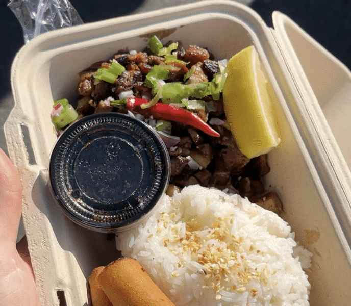 Pork sisig plate from Cooked by Gio at the first Meet Me in the Street, June 2025. Xavey Bzdek photo