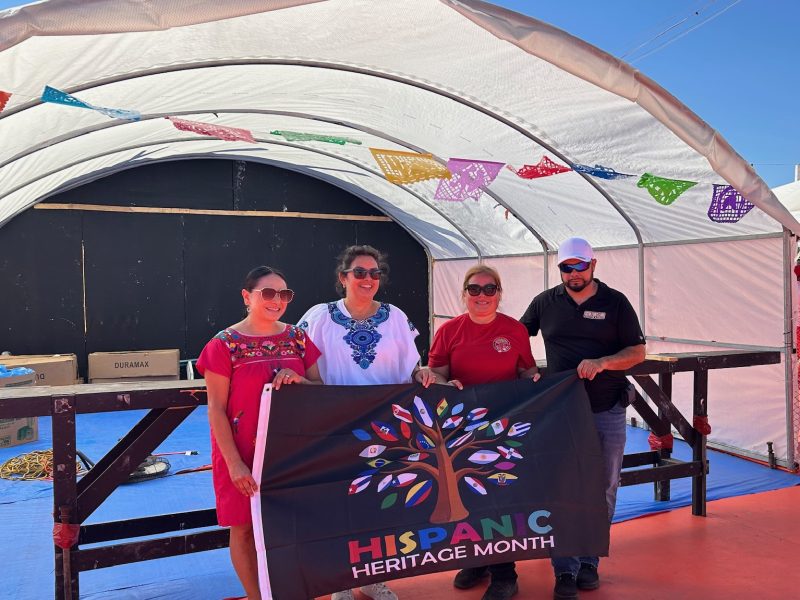 American Canyon resident and Napa County Supervisor Belia Ramos, left, stopped by the event that Karina Servente, Vanessa Lara and Hector Valencia, right, organized: the inaugural American Canyon Hispanic Heritage Day. Kerana Todorov photo