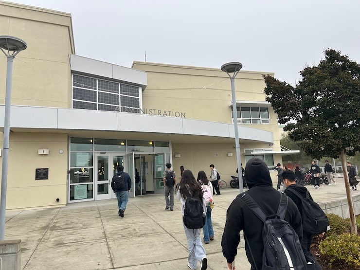 Students walk in to school at American Canyon High School