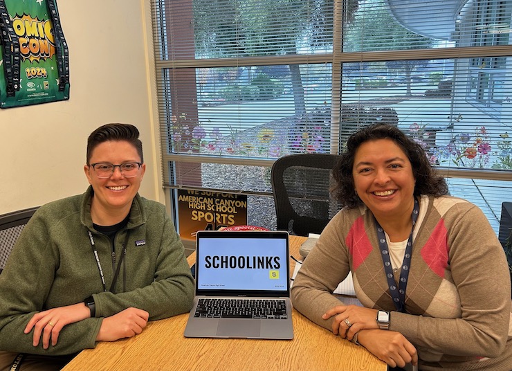 American Canyon High School Assistant Principal Lauren Lahey, left, and community and parent liaison Karina Servente