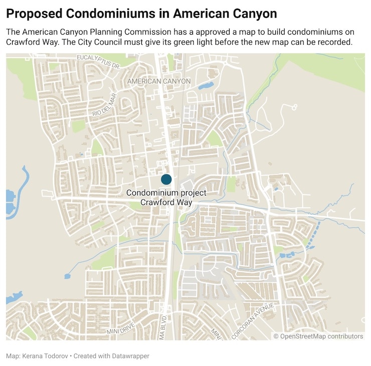 Map of proposed condominiums on Crawford Way in American Canyon