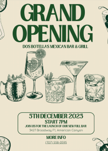 Dos Botellas restaurant full bar opening party flier