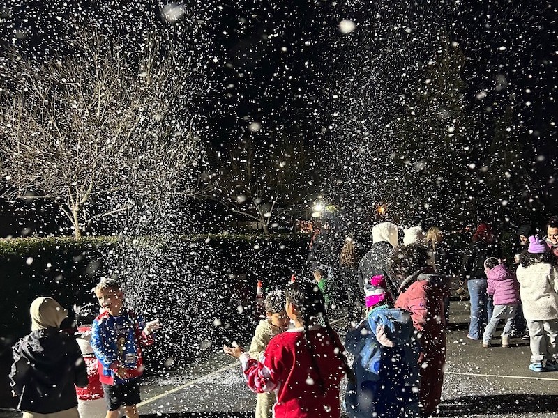 Children play in fake snow on Dec. 6 at Shenandoah Park during Magic of the Season