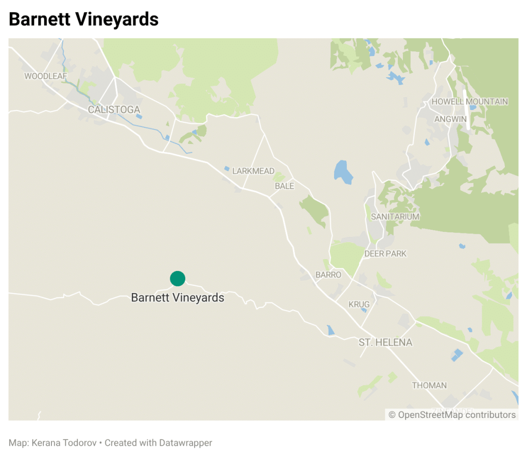 The Napa County Planning Commission recently approved a new tasting room and higher wine production limit at Barnett Vineyards, a small family-owned winery on Spring Mountain Road. Kerana Todorov graphic