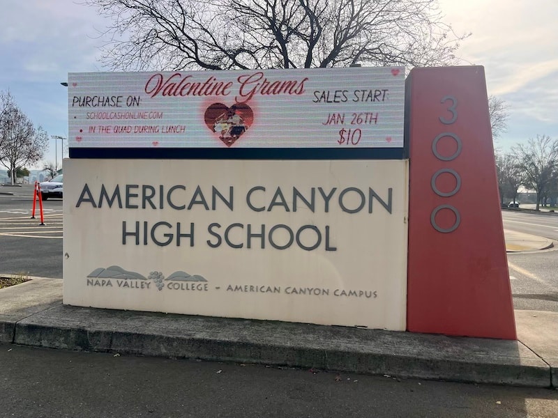 A sign outside a high school in American Canyon