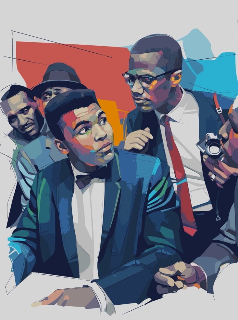 a group of men in a painting