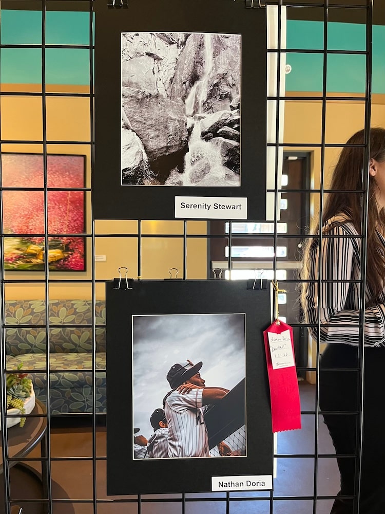 art hanging from a display case