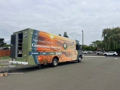 large van in parking lot